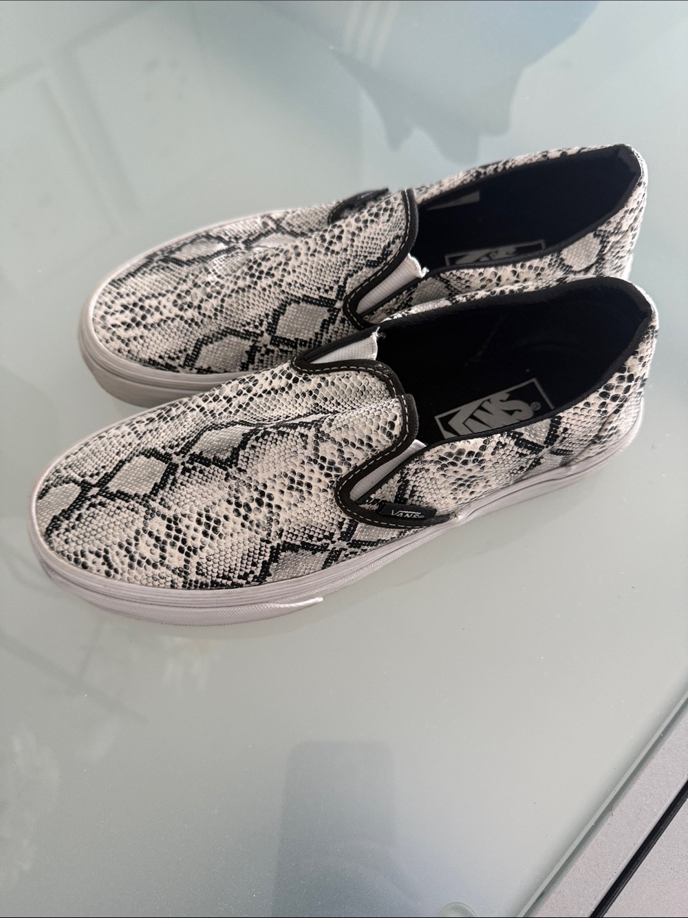 Vans Slip-On Sneakers in Black & White Snakeskin
